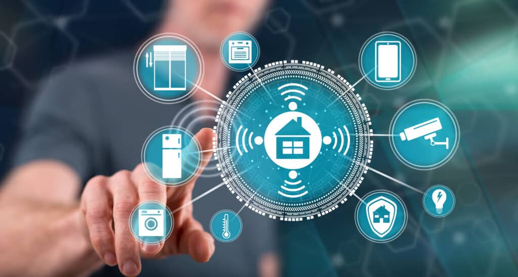Man touching a smart home concept